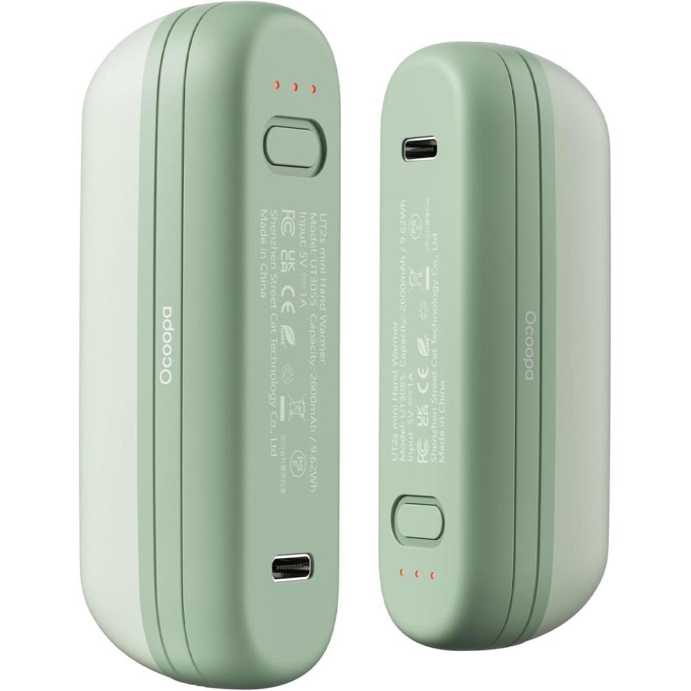 imageOCOOPA 2 in 1 Magnetic Rechargeable Hand Warmers UT2s Mini Electric Handwarmers 2 Pack Split USBC Reusable Portable Pocket Heater Raynauds Golf Christmas Tech Gifts for Women MenGreen
