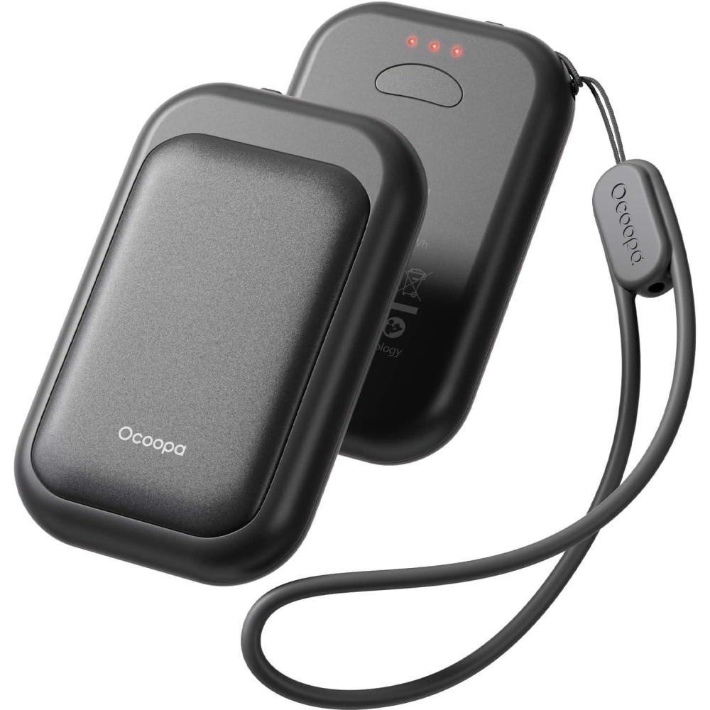 imageOCOOPA Magnetic Rechargeable Hand Warmers 2 Pack CardStyle Electric Hand Warmer 5000mAh Pocket Portable Hands Heater UL Certified 3 Heat Settings Tech Gifts for Men Purse Must Haves UT4 YoungObsidian Black