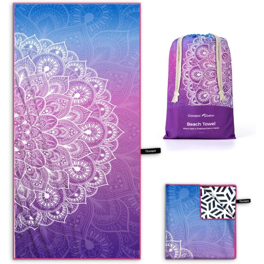 imageOCOOPA Microfiber Beach Towel  Oversized 71quotx32quot  Quick Dry Sand Free  Lightweight ampamp Compact  Large Beach Towels for Swimming Camping HolidayMandala